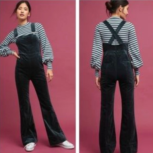 Anthropologie Pants - Pilcro & The Letterpress Anthropologie Black Velvet Flare Leg Overalls